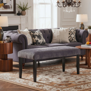 Sunvega Gray Velvet Dining Bench with Memory Foam Topper and Hardwood Legs