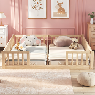 Sunvega Double Twin Floor Bed with Guardrails for Compact Rooms and Limited Space