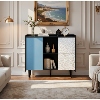 Sunvega Black and Red Modern Sideboard Buffet Cabinet with 2 Drawers