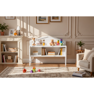 Sunvega Natural Wooden Montessori Floor Bed Frame with Fence and Door for Kids