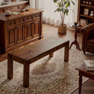 Sunvega Driftwood Finish Transitional Wood Dining Bench for Dining Room Entryway