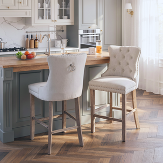 Sunvega Modern Velvet Upholstered Barstools with Button Tufted and Wooden Legs