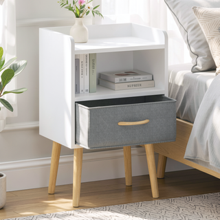 Sunvega Collapsible Fabric Drawer Nightstand with 2-Tier Storage Cabinet and Shelf