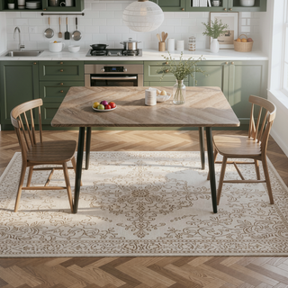 Sunvega Modern Minimalist MDF Wood Desktop with Black Metal Legs Small Dining Table