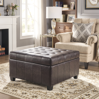 Sunvega Fabric Ottoman with Tufted Waffle Lid and Soft-Closing Hinges for Storage