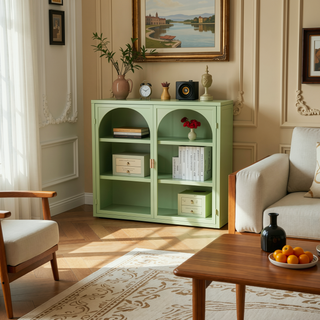 Sunvega Modern Two-Door Wall Cabinet with Three-Tier Storage for Living Room