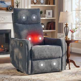 Sunvega Fabric Swivel Rocker Recliner Chair with Massage and Lumbar Heat for Living Room