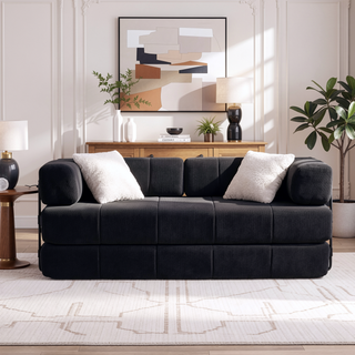 Sunvega High Quality Corduroy Folding Sofa Bed with 2 Pillows and Foam Spring Mattress