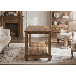 Sunvega Weathered Oak Finish Counter Height Table with Wood Veneer and Storage Shelf