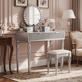 Sunvega Elegant Vanity Desk with Sunflower Mirror Height-Adjustable Dressing Table Set