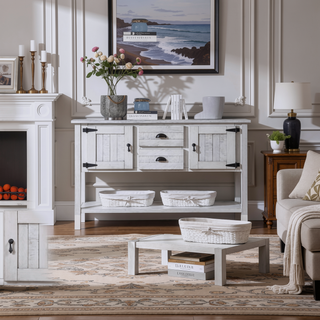 Sunvega Retro Style Solid Pine Wood Sideboard Console Table with 2 Drawers and Cabinets