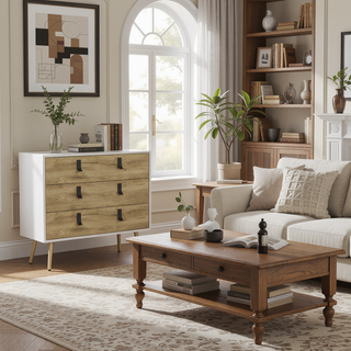 Sunvega 3 Drawer Dresser with Chic Metal Handles and Sturdy Wooden Legs