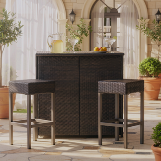Sunvega Bar Island Set with Two Barstools and Shelves for Home Hosting