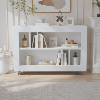 Sunvega White Manufactured Wood Table Cart with Open Shelves and Smooth Rolling Casters