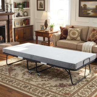 Sunvega Foldable Guest Bed with 4" Mattress on Sturdy Metal Frame and Wheels for Space Saving