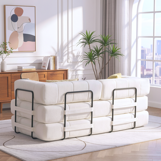 Sunvega High Quality Corduroy Folding Sofa Bed with 2 Pillows and Foam Spring Mattress