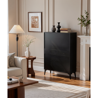 Sunvega Large Freestanding Tipping Bucket Shoe Rack Organizer with 2 Flip Drawers and 2 Drawers