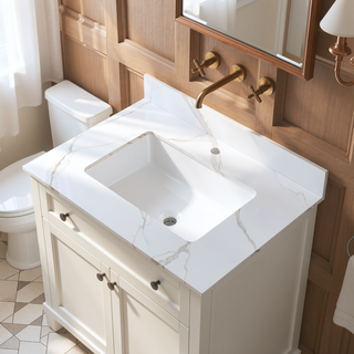 Sunvega 31 Inch Sintered Stone Vanity Top with Ceramic Sink and Backsplash