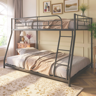 Sunvega Heavy-Duty Sturdy Metal Twin Over Full Bunk Bed with Noise Reduced Wooden Slats