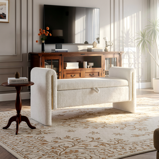 Sunvega Modern Teddy Upholstered Storage Bench with Arms for Living Room Bedroom