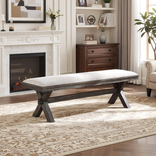 Sunvega Light Black Stained Solid Wood Bench with Plush Cushion for Hallways