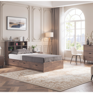 Sunvega Full Bookcase Headboard with Six Shelves Three Adjustable and Rounded Corners