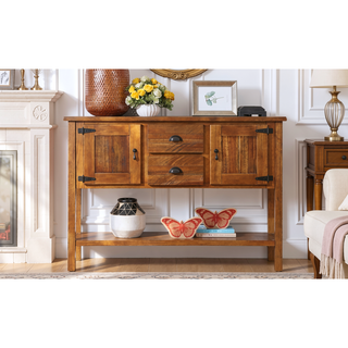 Sunvega Retro Style Solid Pine Wood Sideboard Console Table with 2 Drawers and Cabinets