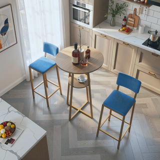 Sunvega Gold Bar Table and Chairs Set with Sponge Cushions and Storage Function