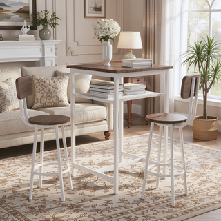 Sunvega Foldable Counter Height Bar Table Set with 2 Stools and Iron Frame