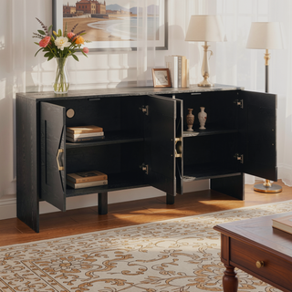 Sunvega Mid Century Modern Sideboard Buffet Cabinet with Geometric Pattern and Adjustable Shelves