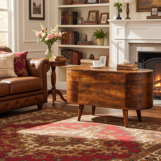 Sunvega Solid Mango Wood Honey Caramel Finish Rounded Lid-Up Blanket Box