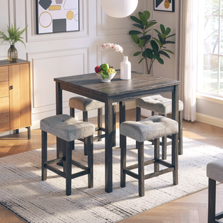 Sunvega 5 Piece Industrial Dining Table Set with Bar Stools for Living Room