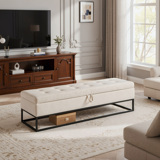 Sunvega 58.6" Contemporary Velvet Storage Bench with Button Tufted Top for Bedroom