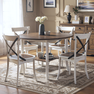 Sunvega 45.7-inch Round Dining Table with Storage Shelf in Modern Farmhouse Style