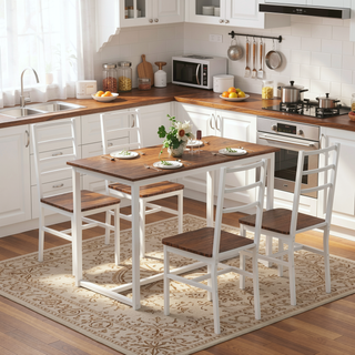 Sunvega Industrial Style Five-Piece Table and Chair Set with Backrest for Various Scenarios