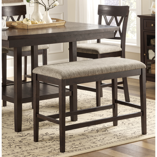Sunvega Dark Brown Finish Counter Height Bench with Fabric Upholstery