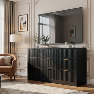 Sunvega Modern Wavy Pattern 6-Drawer Dresser with Ample Storage for Bedroom