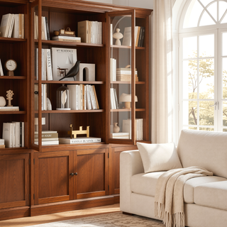 Sunvega Modern Kitchen Pantry Cabinet with Glass Doors and Adjustable Shelves for Living Room