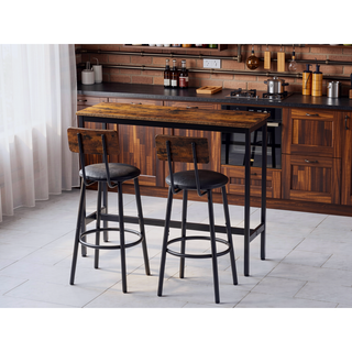 Sunvega Rustic Brown Bar Table Set with 2 PU Soft Seat Backrest Stools for Small Spaces