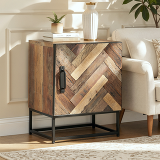 Sunvega Handcrafted Recycled Wood Boho Nightstand with Iron Frame and Storage