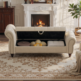 Sunvega Tufted Velvet Upholstered Bed Bench with Storage and High Backrest Chaise Lounge