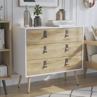 Sunvega 3 Drawer Dresser with Chic Metal Handles and Sturdy Wooden Legs