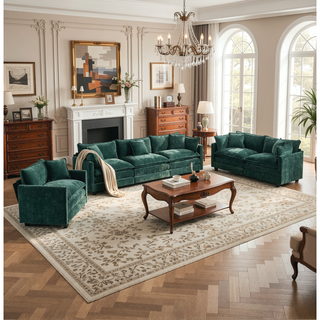 Sunvega Modern Green Chenille Fabric Cloud Sofa with Adjustable Backrest for Living Room