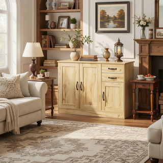 Sunvega Modern Oak Wood Buffet Sideboard with 2 Doors and 2 Drawers