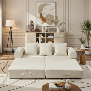Sunvega Convertible Chenille Folding Sofa Bed with Pillows for Living Room