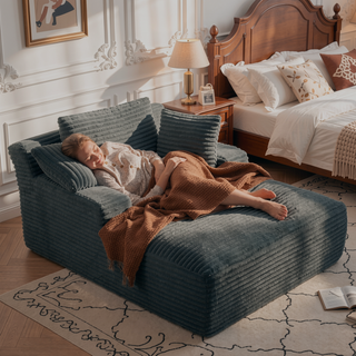 Sunvega Oversized Corduroy Upholstered Chaise Lounge Chair with Full Foam Cushioning