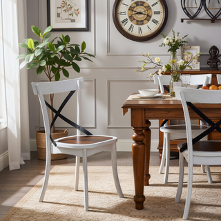 Sunvega Rustic Farmhouse Dining Chairs with Solid Wood Frame and Metal X-Back Design