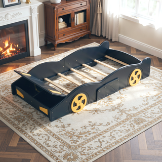 Sunvega Twin Size Race Car Bed with Wheels Storage and Sturdy Wood Construction
