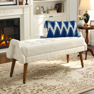Sunvega Modern Loop Yarn Fabric Bench with Soft Cushion and Geometric Armrests