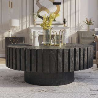 Sunvega Modern Minimalist Round Coffee Table with Natural Wood Texture for Living Room
